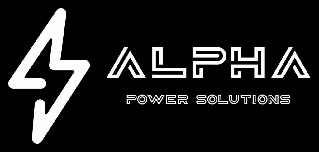 Alpha Power Solutions logo in black and white with lightning bolt icon.
