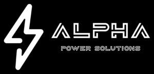 Alpha Power Solutions logo in black and white with lightning bolt icon.